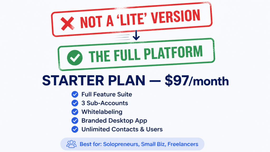 GHL starter plan is not a striped down version