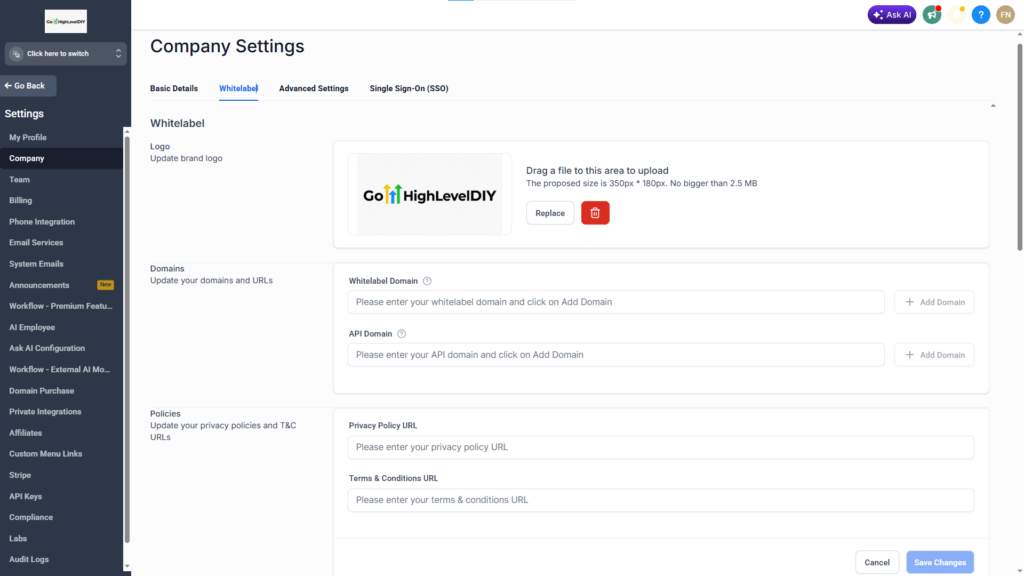 Gohighlevel whitelabel feature