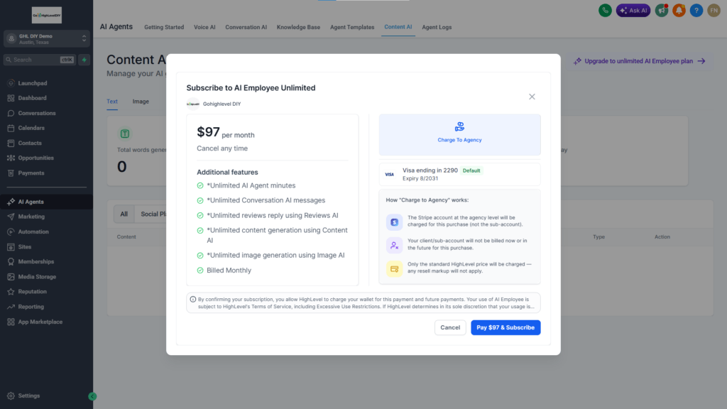 Gohighlevel ai employee unlimited plan