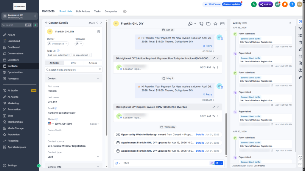 GHL Contacts Profile - GHL 300 Features