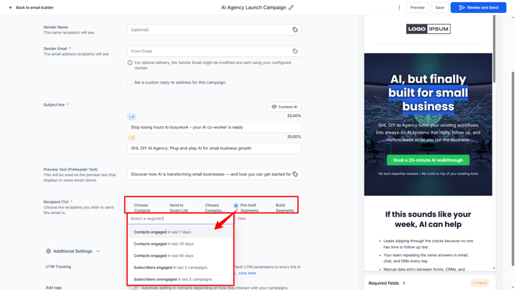 Gohighlevel-email-segmentation-sending-option