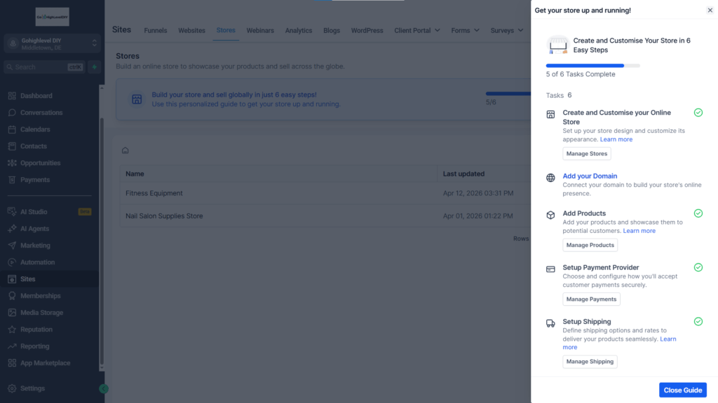 GHL Ecommerce store onboard setup guide