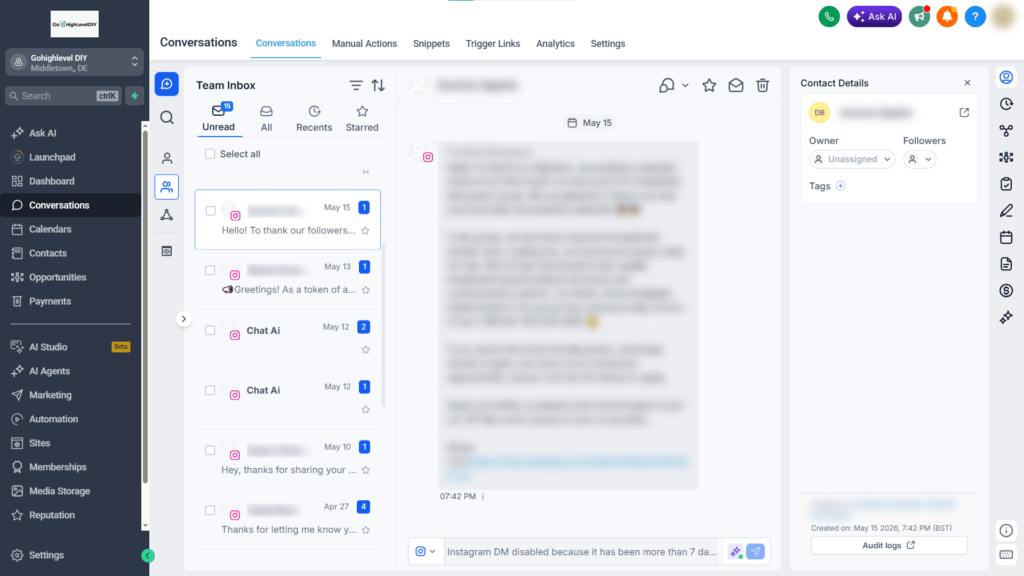 GoHighLevel CRM - Conversation Inbox