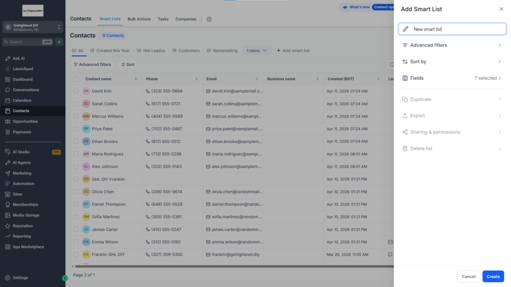 GHL Smart Lists - GHL 300 Features