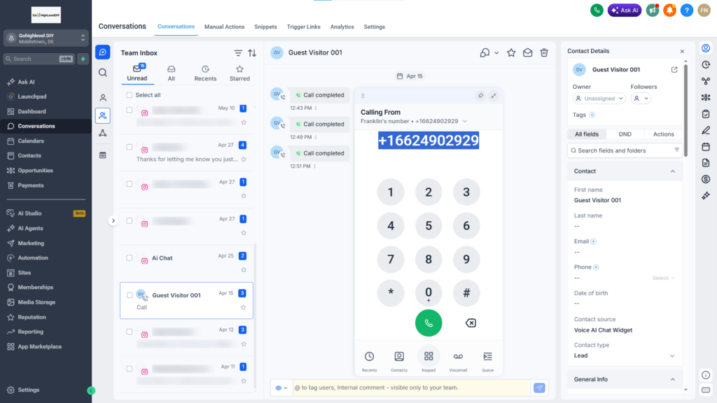 Call Logs - GHL Call Power Dialer - 2-way calling