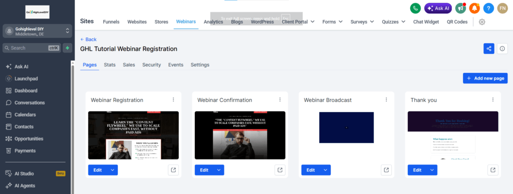 Webinar funnel builder