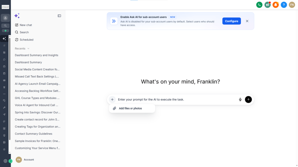 Ask AI interface