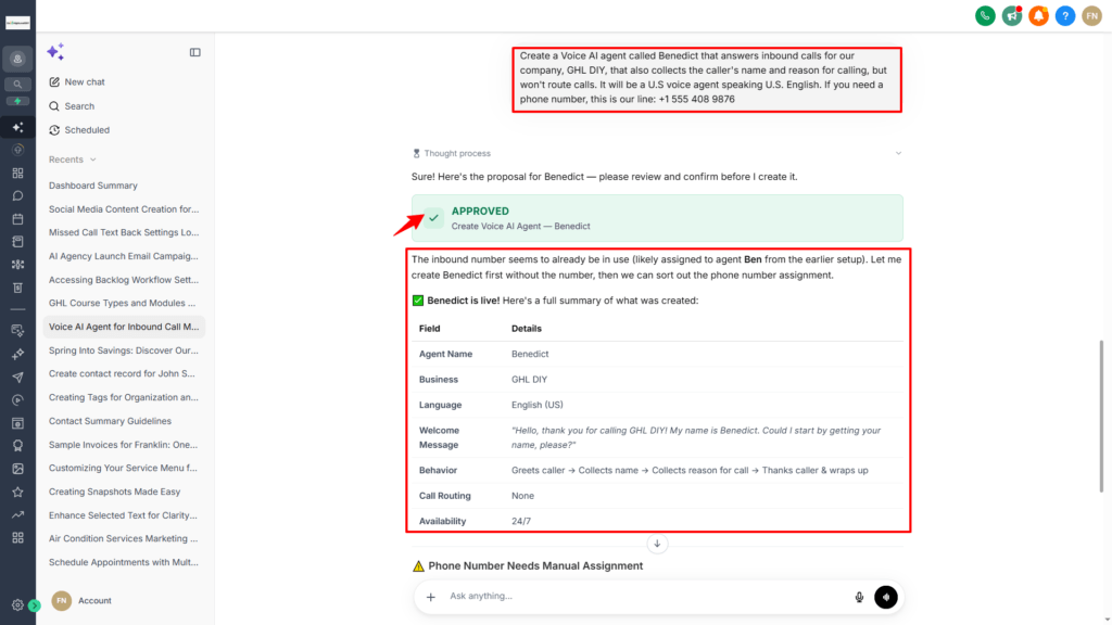 Ask AI creating a voice ai agent